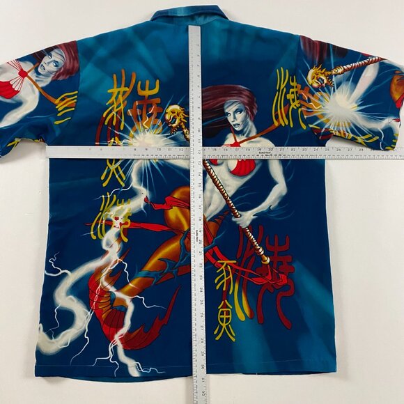Vintage 90s Y2K Mermaid Anime All Over Print Shirt Mens Large Button Down Up R2 - Picture 9 of 11